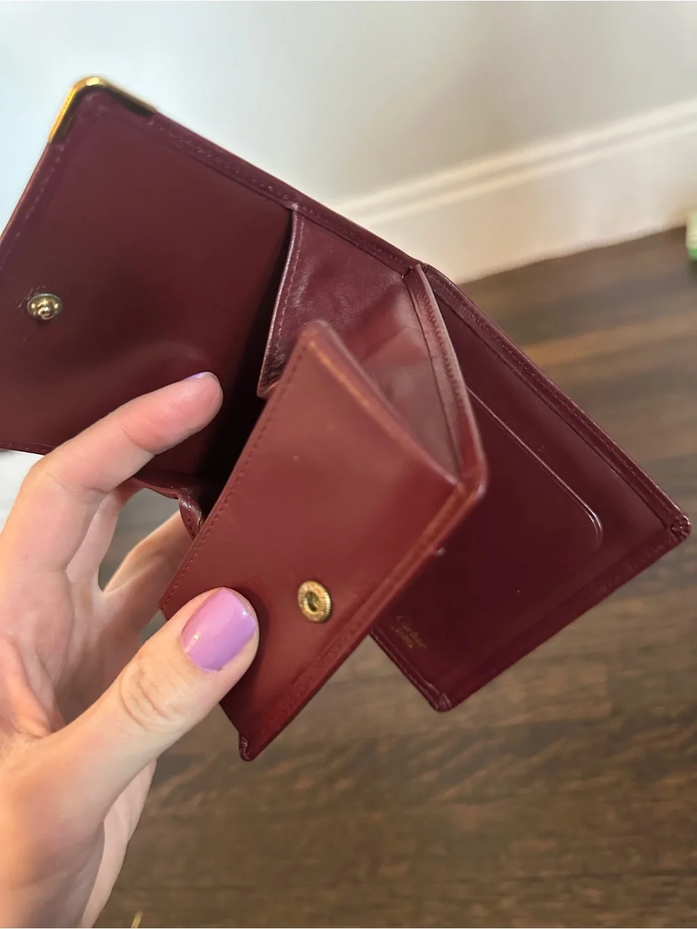 Cartier Burgundy Leather Billfold with Gold Corner Details